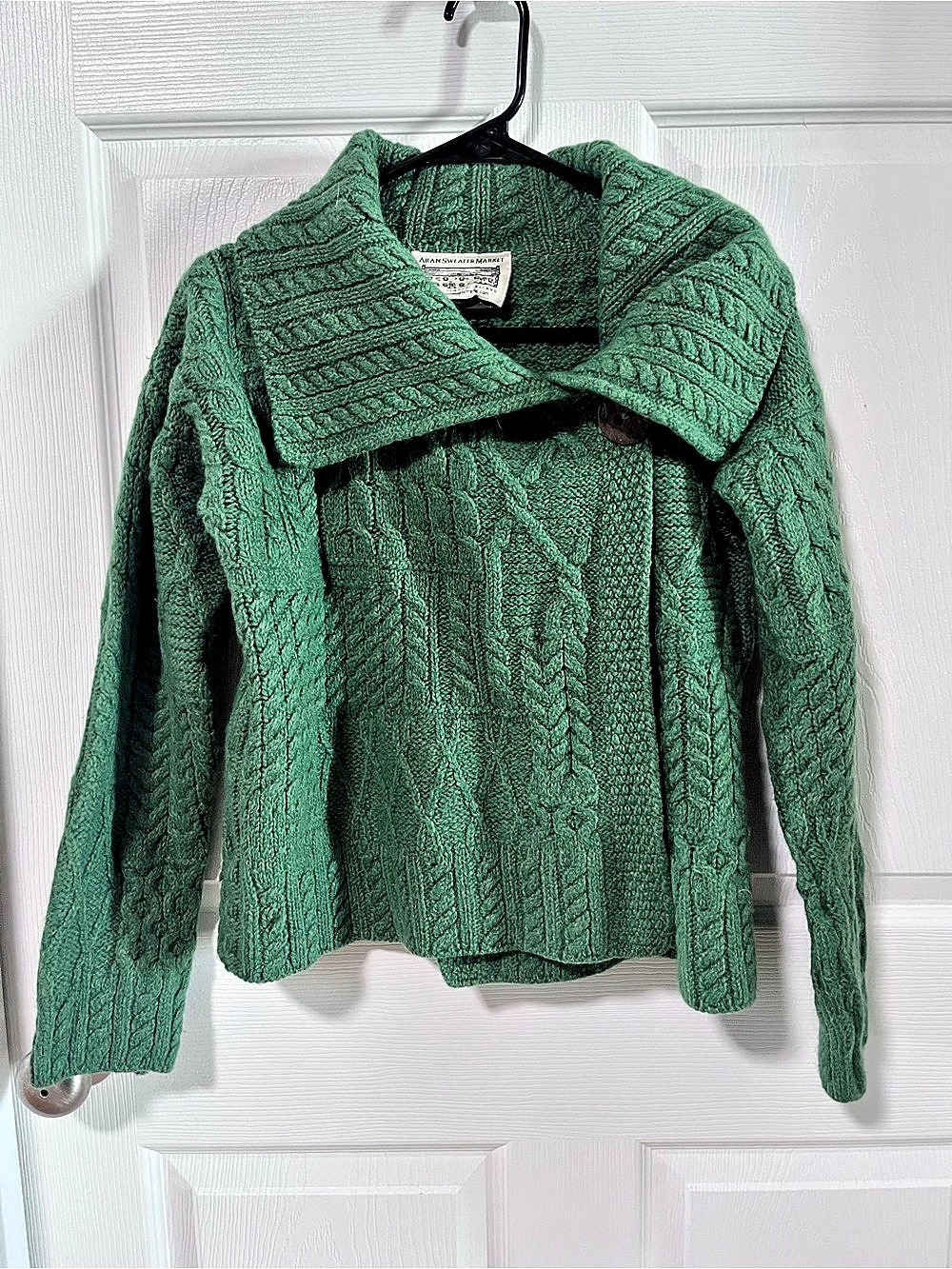 Aran Sweater Market Cable Knit Wool Cardigan Green Size Medium Ireland